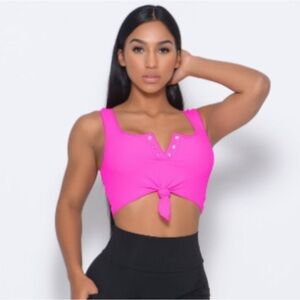 Bombshell ribbed Sportswear Pink Sports Bra Henley with knot sz S